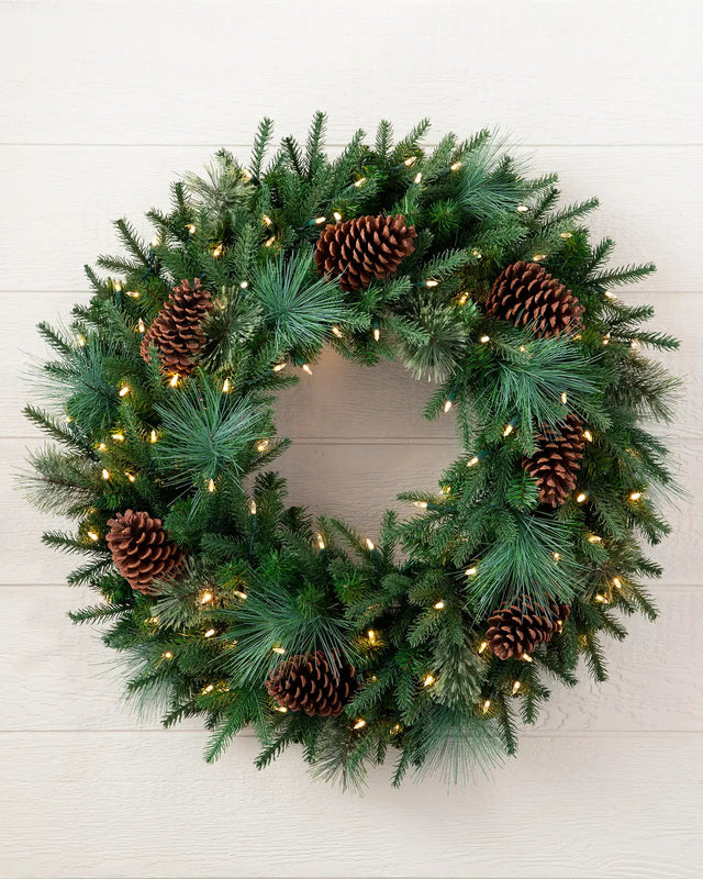 Grinalda de Natal 90 cm com LED, Pinhas e Folhagens Verdes