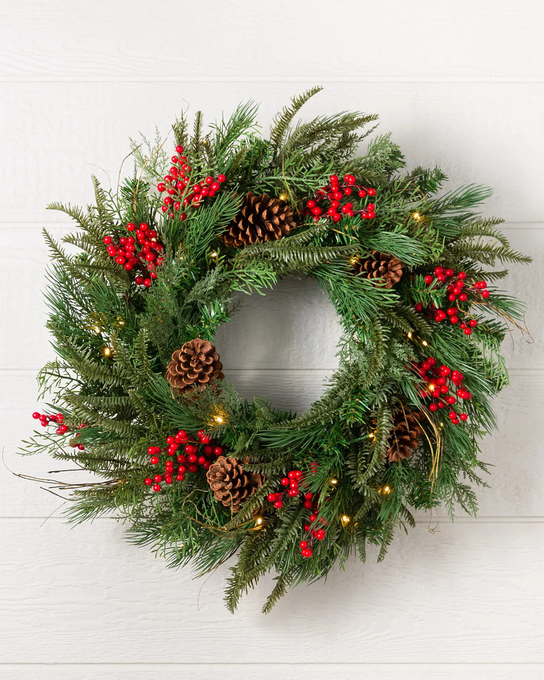 Grinalda Pinhas e Bagas de Natal Com LED 90 cm