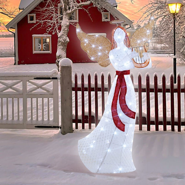 Anjo Natalino com Harpa e 120 LEDs – 1,52 m
