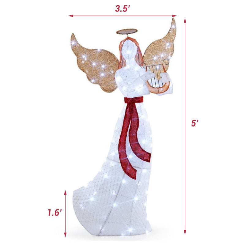 Anjo Natalino com Harpa e 120 LEDs – 1,52 m