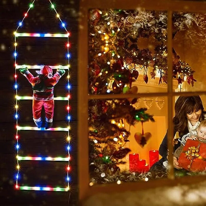 Escada Luz em LED Colorido Decoração de Natal com Pai Natal Pendurado 3M