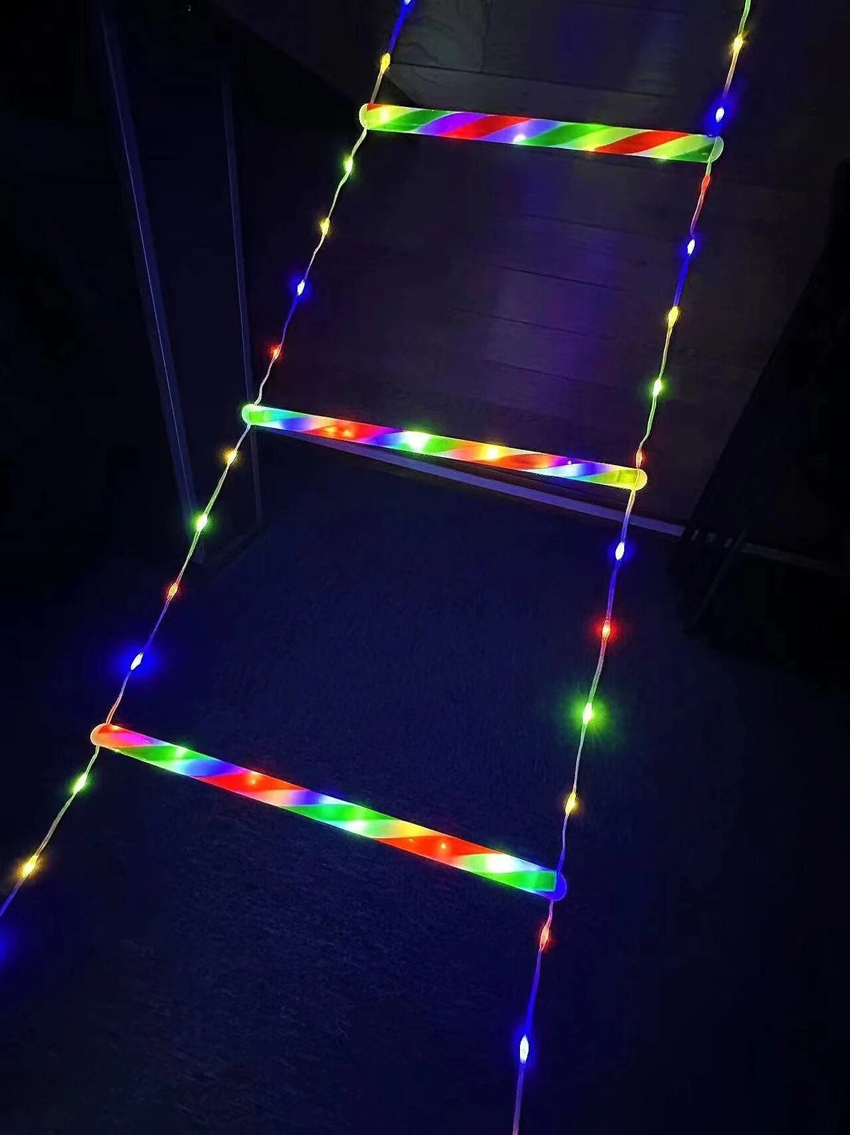 Escada Luz em LED Colorido Decoração de Natal com Pai Natal Pendurado 3M