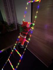 Escada Luz em LED Colorido Decoração de Natal com Pai Natal Pendurado 3M