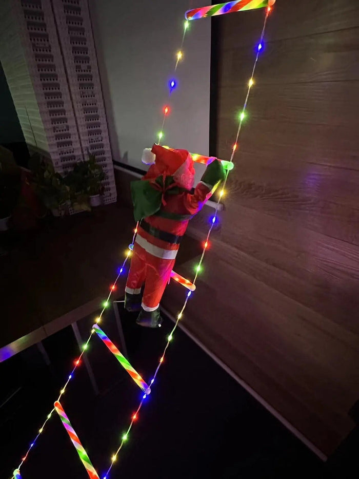 Escada Luz em LED Colorido Decoração de Natal com Pai Natal Pendurado 3M