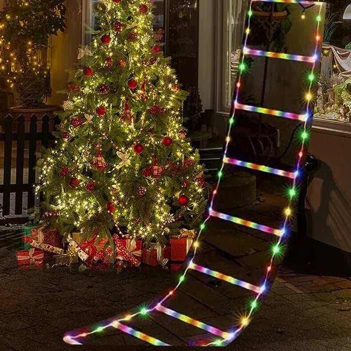 Escada Luz em LED Colorido Decoração de Natal com Pai Natal Pendurado 3M