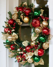 Grinalda de Natal 90 cm com LED, Bolas Decorativas e Folhas Douradas