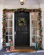 Grinalda de Natal 90 cm com LED, Bolas Decorativas e Folhas Douradas