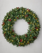 Grinalda de Natal 90 cm com LED, Folhagens Verdes e Frutas Vermelhas