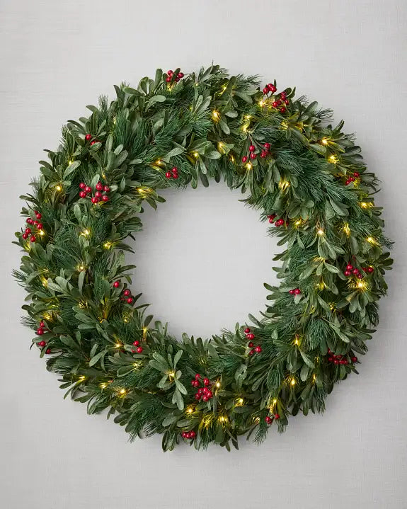 Grinalda de Natal 90 cm com LED, Folhagens Verdes e Frutas Vermelhas