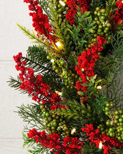 Grinalda de Natal 90 cm com LED, Folhagens Verdes e Frutas Vermelhas