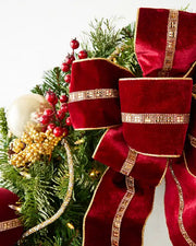 Grinalda de Natal 90 cm com LED, Laço Vermelho, Bolas Douradas e Frutas Vermelhas