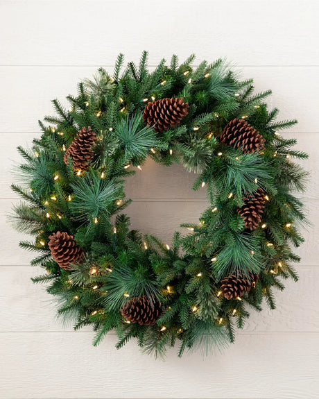 Grinalda de Natal 90 cm com LED, Pinhas e Folhagens Verdes