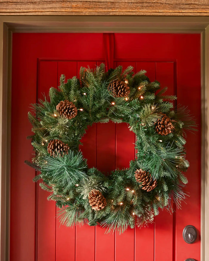 Grinalda de Natal 90 cm com LED, Pinhas e Folhagens Verdes