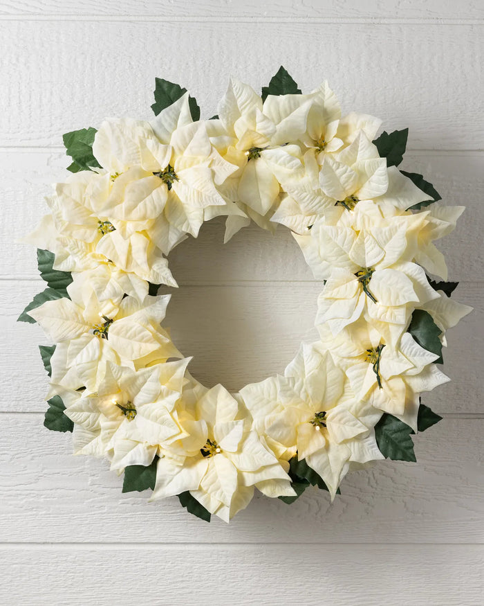Grinalda Flores Marfim Com LED 90 cm