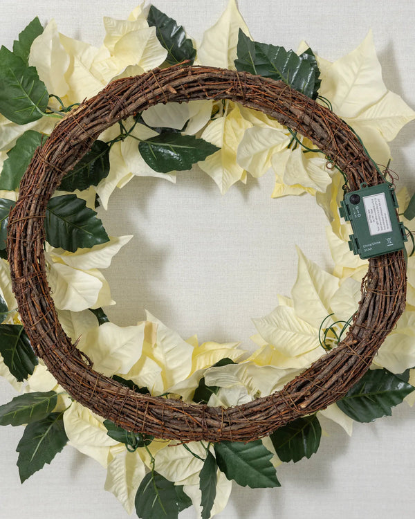 Grinalda Flores Marfim Com LED 90 cm