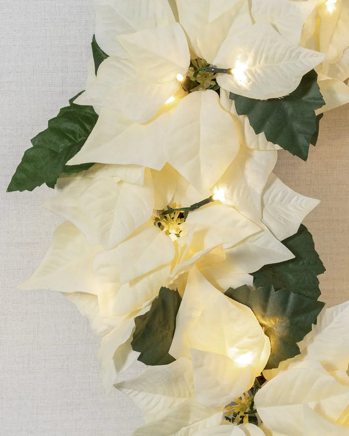 Grinalda Flores Marfim Com LED 90 cm