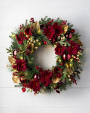 Grinalda Glamour Vermelho e Dourado Com LED 70 cm