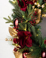 Grinalda Glamour Vermelho e Dourado Com LED 70 cm