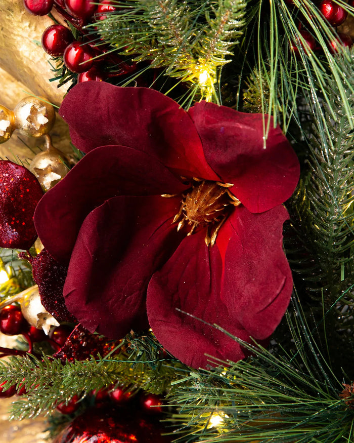 Grinalda Glamour Vermelho e Dourado Com LED 70 cm