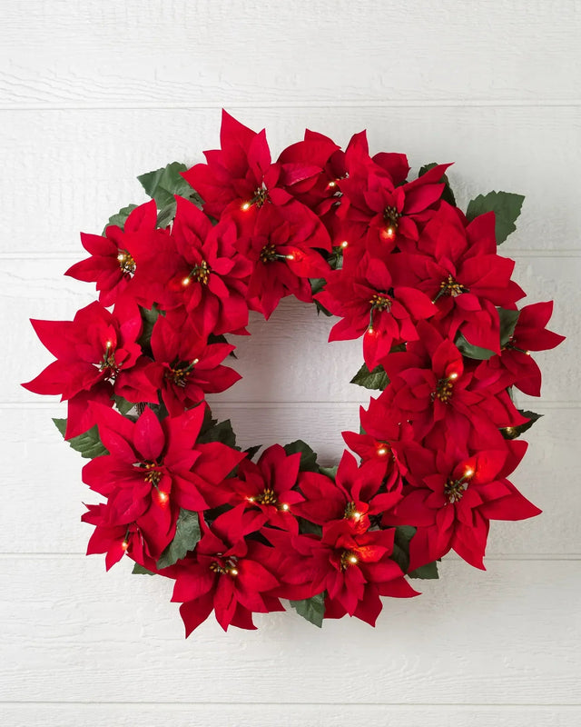 Grinalda Natal Flores Vermelhas Com LED 90 cm