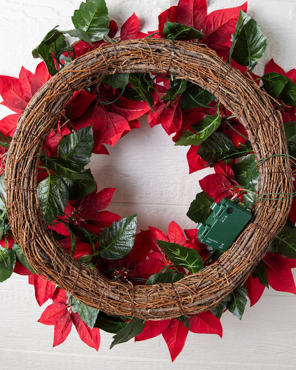 Grinalda Natal Flores Vermelhas Com LED 90 cm