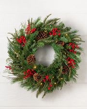 Grinalda Pinhas e Bagas de Natal Com LED 90 cm