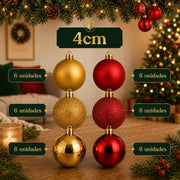Kit 100 Bolas de Natal Vermelho e Dourado 3 cm, 4 cm e 6 cm + Ponteira Estrela Dourada