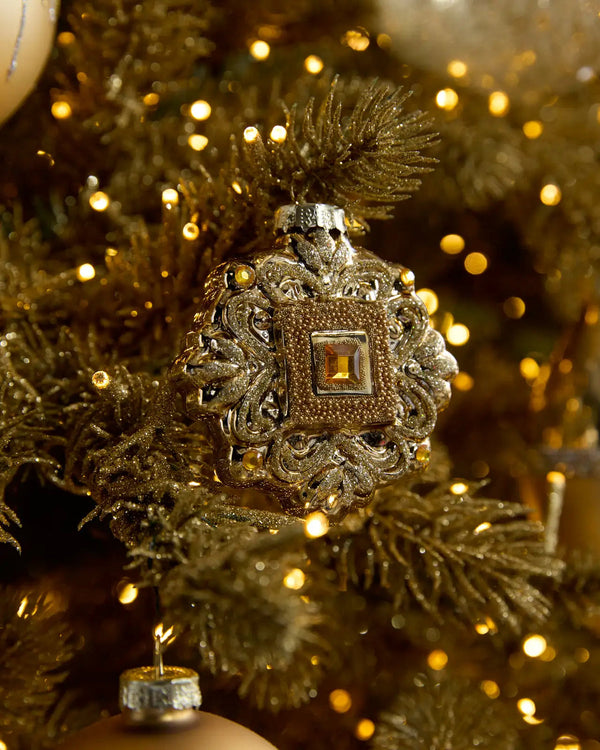 Kit 30 Enfeites para Árvore de Natal Dourado e Champagne com Pedrarias Decorativas