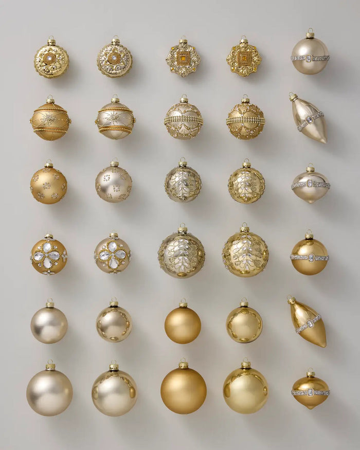 Kit 30 Enfeites para Árvore de Natal Dourado e Champagne com Pedrarias Decorativas