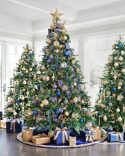 Kit 32 Enfeites para Árvore de Natal Azul e Dourado com Bolas e Pendentes Decorativos