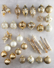 Kit 32 Enfeites para Árvore de Natal Dourado, Champagne e Branco – Bolas e Pendentes Decorativos