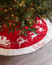 Saia para Árvore de Natal em Veludo Vermelho com Aplicação de Pai Natal