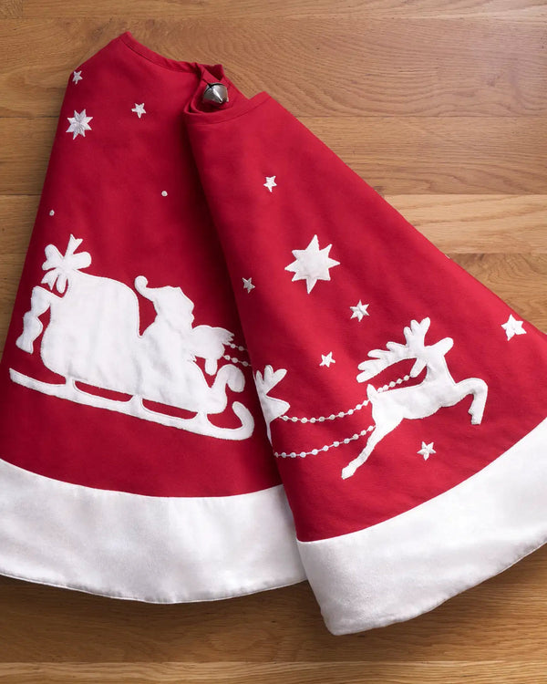 Saia para Árvore de Natal em Veludo Vermelho com Aplicação de Pai Natal