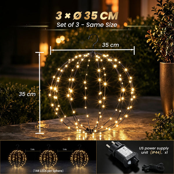 Esferas Natalinas Dobráveis com LED – Kit com 3 Peças
