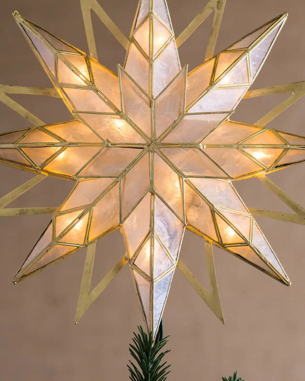 Topo de Árvore Estrela Starburst Dupla Face Iluminada Dourada
